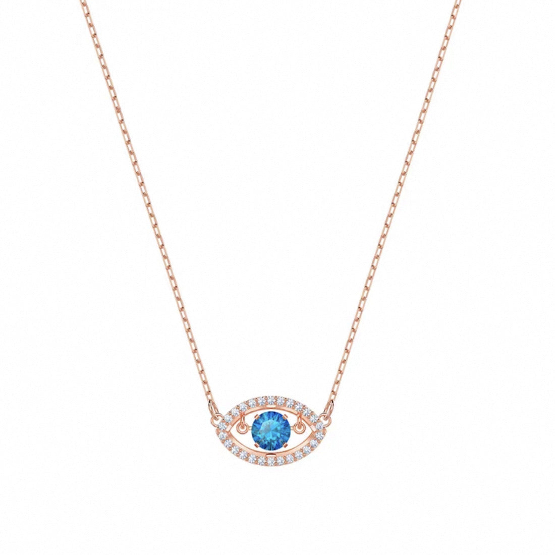 Pavé blue crystal evil eye necklace in rose gold tone