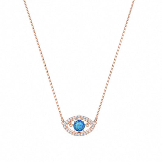 Pavé blue crystal evil eye necklace in rose gold tone