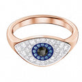 Pavé Blue Crystal Evil Eye Ring – Rose Gold Tone