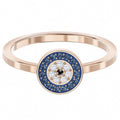Round Blue Crystal Halo Ring – Rose Gold Tone