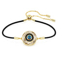 Black Cord Crystal Evil Eye Slider Bracelet – Gold Tone