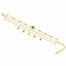 Layered Evil Eye Charm Bracelet – Turquoise Blue & Gold Tone | LuckCoo