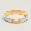 Signature H-Clasp Bangle – Minimalist & Secure Lock Bracelet, Everyday Luxury (Gold / SkyBlue)
