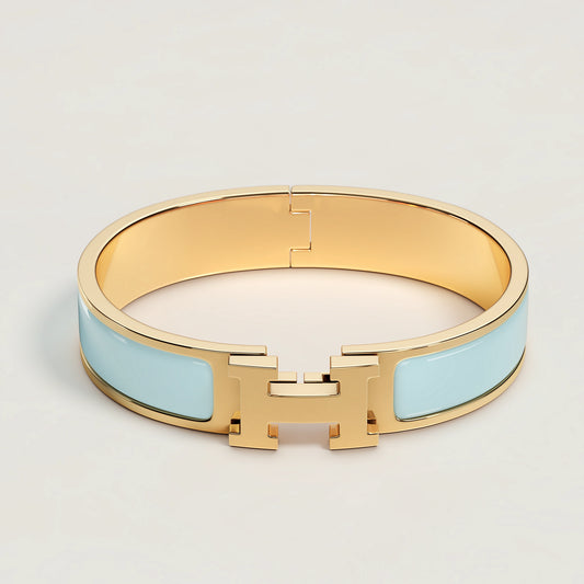 Signature H-Clasp Bangle – Minimalist & Secure Lock Bracelet, Everyday Luxury (Gold / SkyBlue)