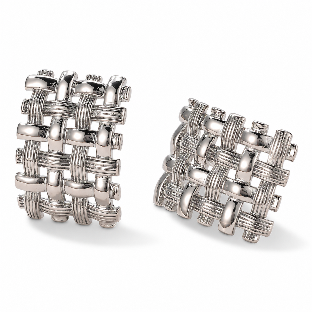 Silver-tone woven texture statement earrings