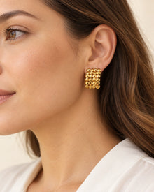 Woven Texture Statement Earrings – 925 Silver Posts – model wearing view