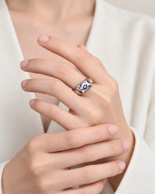 Multicolor Stone Open Ring worn on an adult model