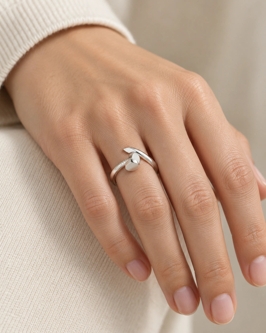 Nail-Motif Ring – Silver Tone – model wearing view