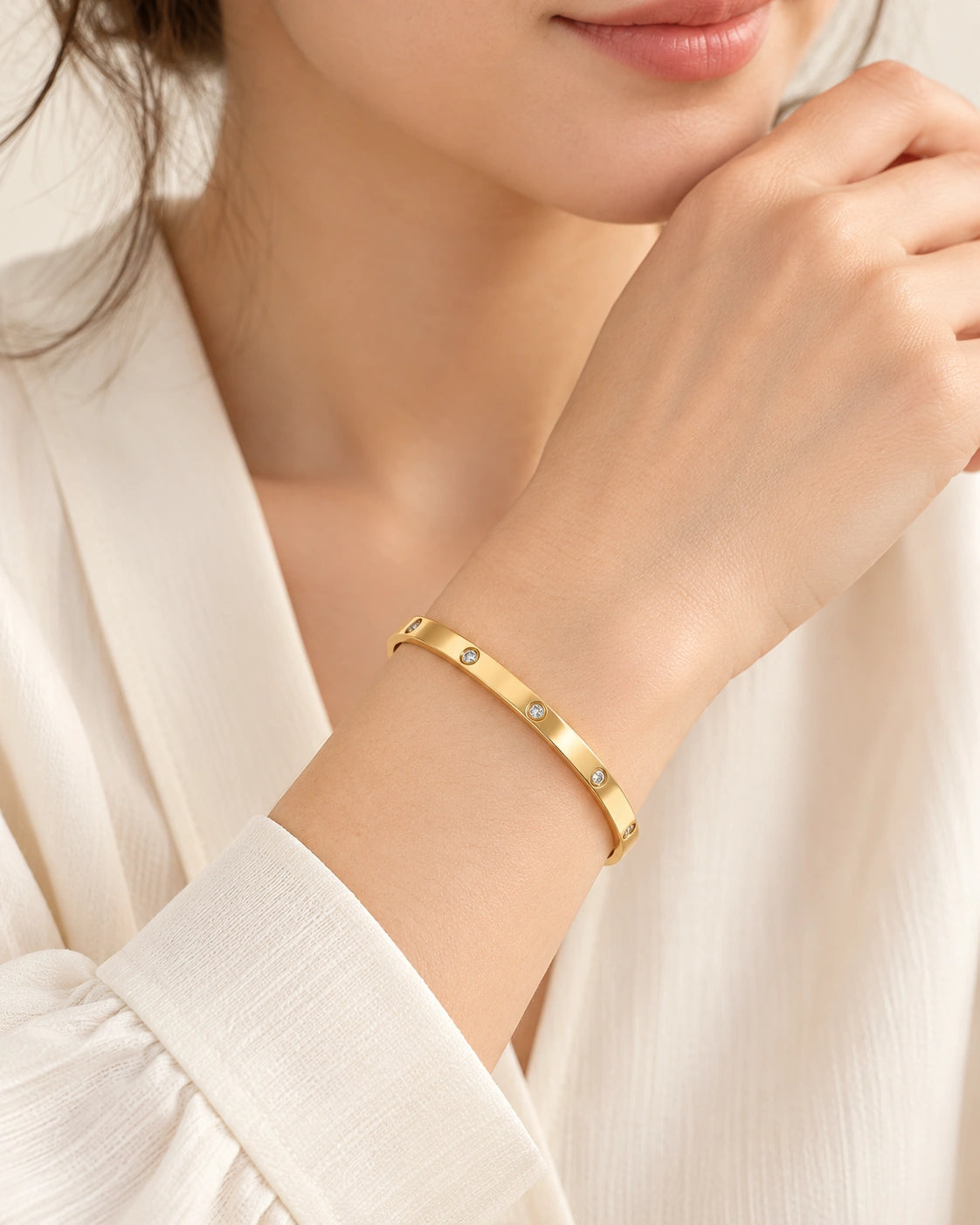4 mm Stone-Set Hinged Bangle Bracelet – model wearing view
