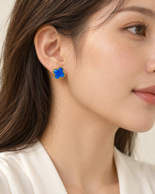 Four-Leaf Clover Stud Earrings – 23 Colors, Gold-Tone Electroplated Stainless Steel with S925 Silver Posts – model wearing view