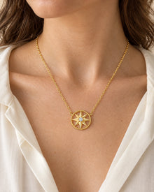 Eight-Point Compass Star Necklace – Single & Multi-Charm Styles – model wearing view