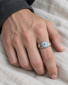 Vintage Compass Signet Ring worn on an adult model