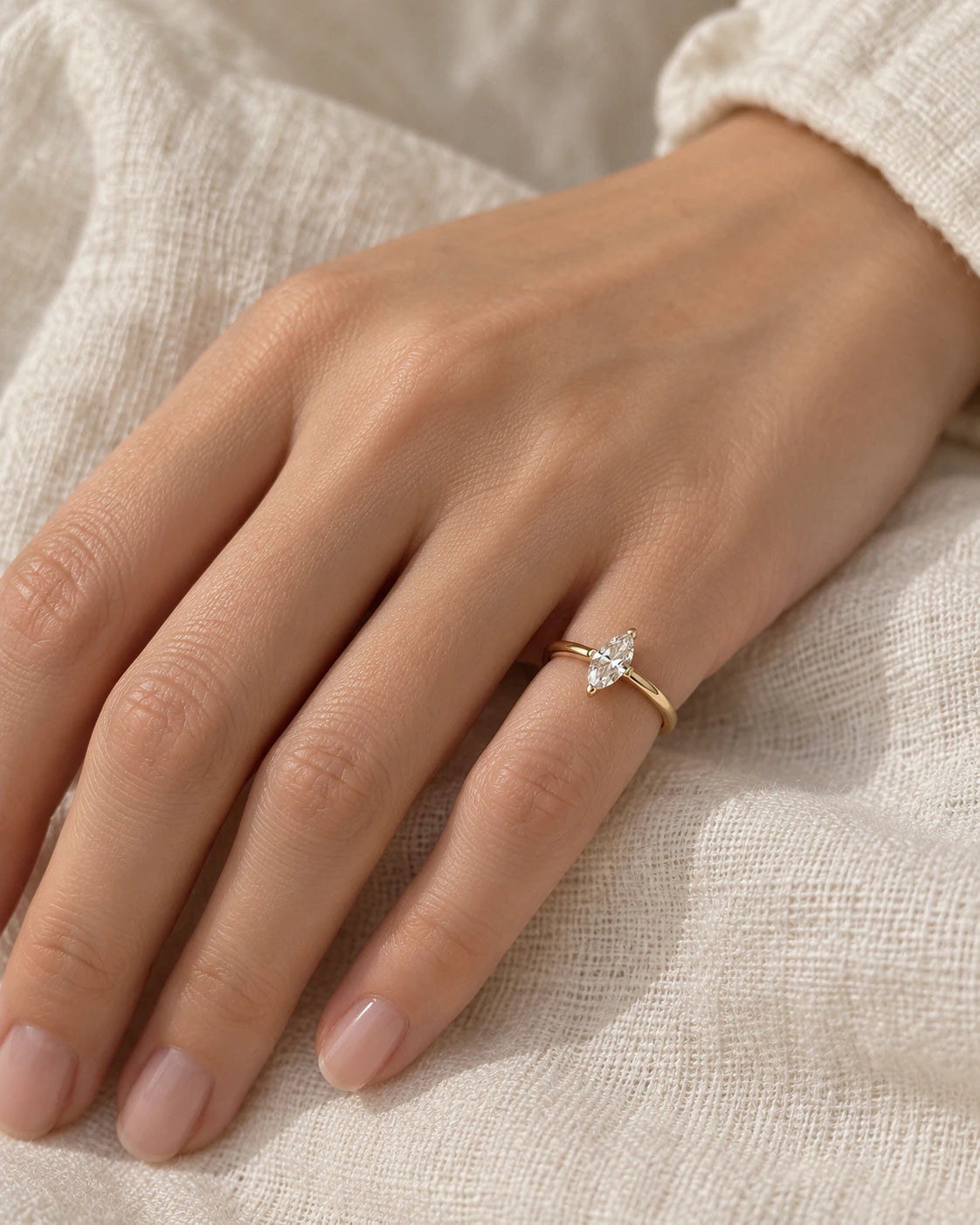 Marquise Cubic Zirconia Pinky Ring - Gold & Silver Tone worn on an adult model