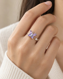 Purple Butterfly Spinner Ring – model wearing view