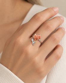 Two-Tone Rose Spinner Ring with Leaf Detail – model wearing view