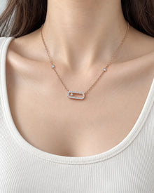 Pavé CZ Open Link Necklace with Sliding Stone worn on an adult model