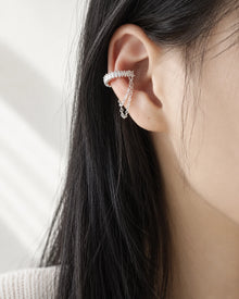 Crystal Double Chain Ear Cuff – Silver Tone, No Piercing worn on an adult model