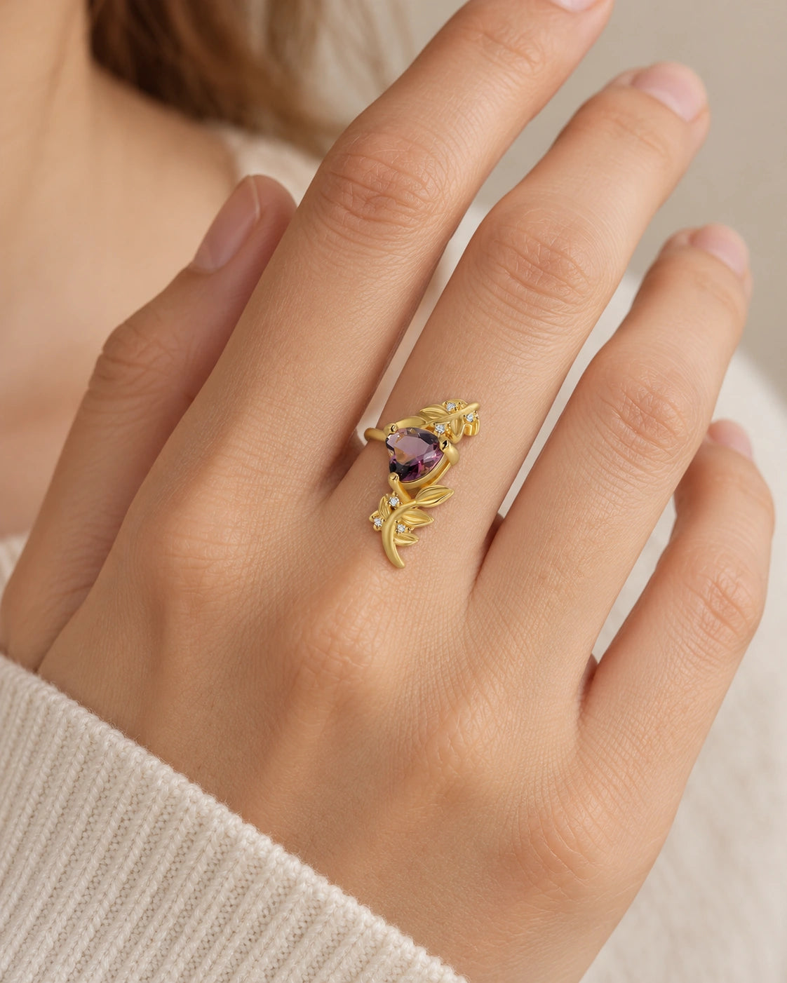 Branch-and-Heart Open Ring – model wearing view