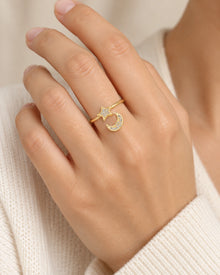 Star and Crescent Open Ring – model wearing view