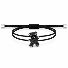 Black cord bracelet with black crystal teddy bear charm