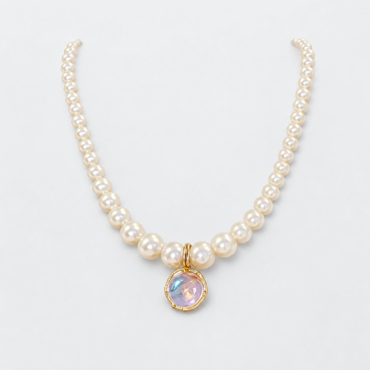 Graduated Pearl-Look Necklace with Iridescent Pendant | LuckCoo