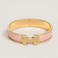 Signature H-Clasp Bangle – Minimalist & Secure Lock Bracelet, Everyday Luxury (Gold / Pink)