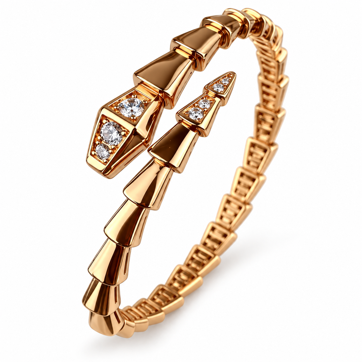 Serpent Aura warm-gold-tone head-and-tail-only zircon-set snake wrap bangle on white background