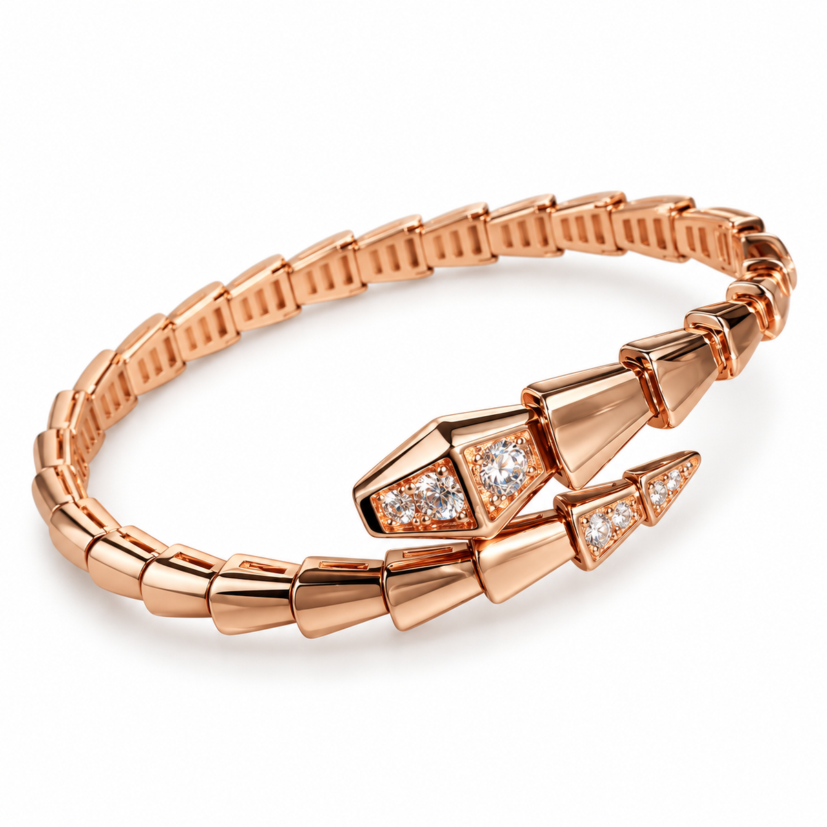 Serpent Aura rose-gold-tone head-and-tail-only zircon-set snake wrap bangle on white background