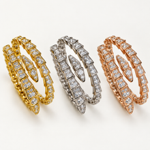 Serpent Aura full-zircon snake wrap bangles in gold, silver and rose gold tones