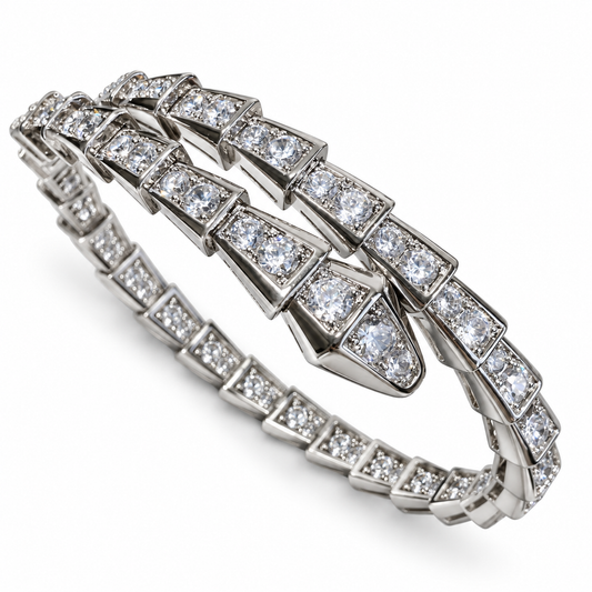 Silver-tone snake wrap bangle with full zircon detailing